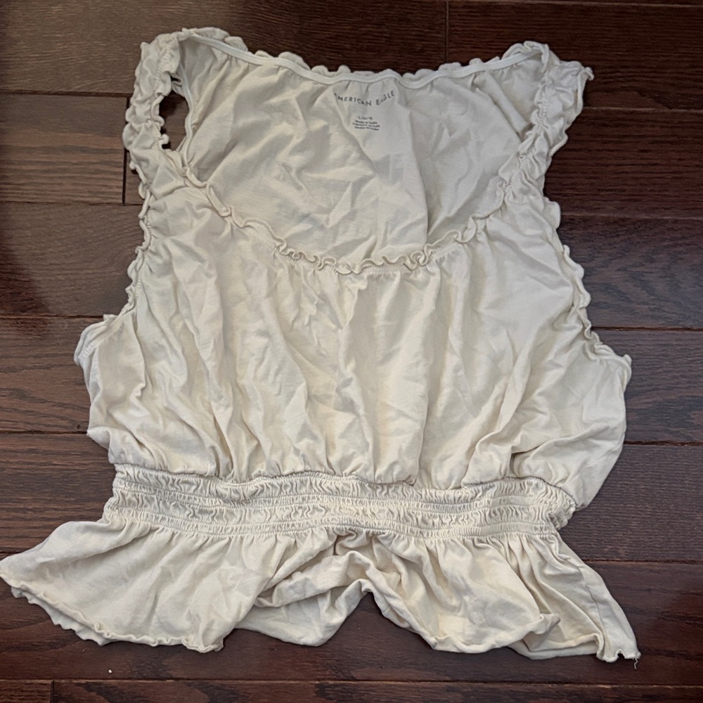 American Eagle Cream Ruffle Detail Top